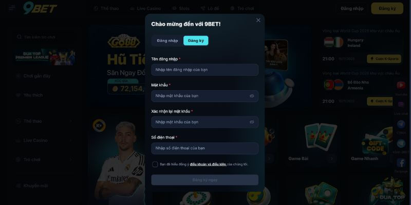 Quy trình đăng ký 9Bet nhanh chóng, đơn giản cho người mới 